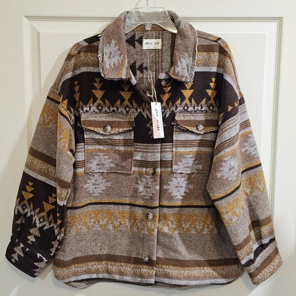 New In Jackets & Blazers - New In Southwestern Aztec Shacket Womens M Mustard Boho Western Jacket